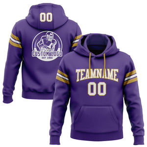 Custom Stitched Purple White-Old Gold Football Pullover Sweatshirt Hoodie