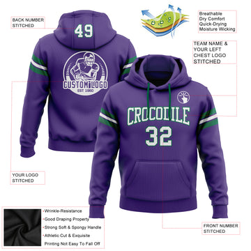 Custom Stitched Purple White-Kelly Green Football Pullover Sweatshirt Hoodie