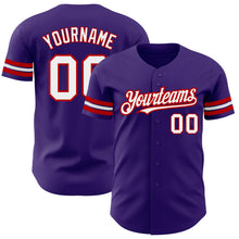 Load image into Gallery viewer, Custom Purple White-Red Authentic Baseball Jersey
