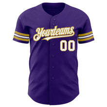 Load image into Gallery viewer, Custom Purple White-Old Gold Authentic Baseball Jersey
