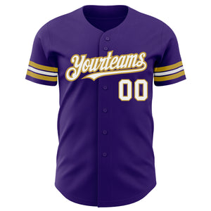 Custom Purple White-Old Gold Authentic Baseball Jersey