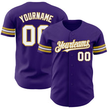 Laden Sie das Bild in den Galerie-Viewer, Custom Purple White-Old Gold Authentic Baseball Jersey
