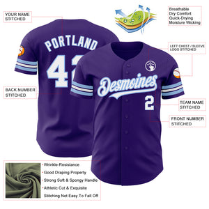 Custom Purple White-Light Blue Authentic Baseball Jersey