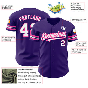 Custom Purple White-Pink Authentic Baseball Jersey