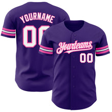 Load image into Gallery viewer, Custom Purple White-Pink Authentic Baseball Jersey
