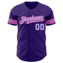 Load image into Gallery viewer, Custom Purple Light Blue-Pink Authentic Baseball Jersey

