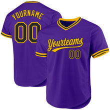 Laden Sie das Bild in den Galerie-Viewer, Custom Purple Black-Gold Authentic Throwback Baseball Jersey
