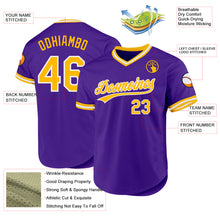 Load image into Gallery viewer, Custom Purple Gold-White Authentic Throwback Baseball Jersey
