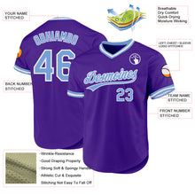 Load image into Gallery viewer, Custom Purple Light Blue-White Authentic Throwback Baseball Jersey
