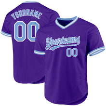 Laden Sie das Bild in den Galerie-Viewer, Custom Purple Light Blue-White Authentic Throwback Baseball Jersey
