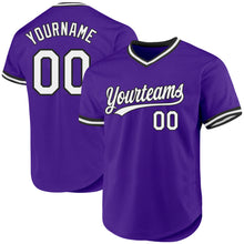 Laden Sie das Bild in den Galerie-Viewer, Custom Purple White-Black Authentic Throwback Baseball Jersey
