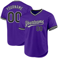 Load image into Gallery viewer, Custom Purple Black-Gray Authentic Throwback Baseball Jersey
