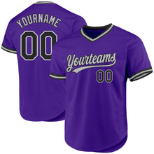 Laden Sie das Bild in den Galerie-Viewer, Custom Purple Black-Gray Authentic Throwback Baseball Jersey
