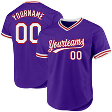 Load image into Gallery viewer, Custom Purple White-Red Authentic Throwback Baseball Jersey
