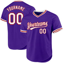 Laden Sie das Bild in den Galerie-Viewer, Custom Purple White-Red Authentic Throwback Baseball Jersey
