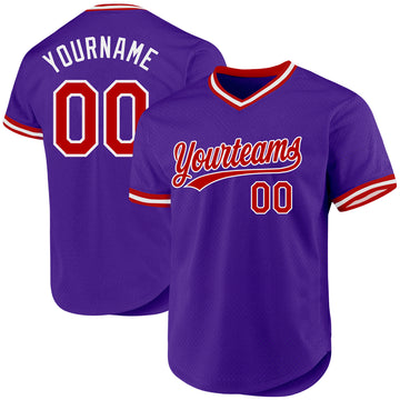 Custom Purple Red-White Authentic Throwback Baseball Jersey