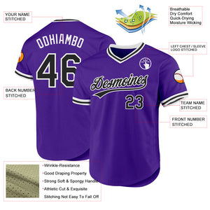 Custom Purple Black-White Authentic Throwback Baseball Jersey