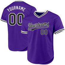Laden Sie das Bild in den Galerie-Viewer, Custom Purple Black-White Authentic Throwback Baseball Jersey
