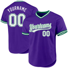 Load image into Gallery viewer, Custom Purple White-Kelly Green Authentic Throwback Baseball Jersey
