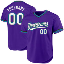 Laden Sie das Bild in den Galerie-Viewer, Custom Purple Black-Teal Authentic Throwback Baseball Jersey
