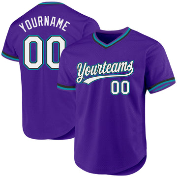 Custom Purple Black-Teal Authentic Throwback Baseball Jersey