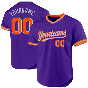 Custom Purple Orange-Gray Authentic Throwback Baseball Jersey