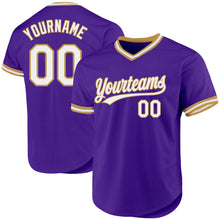 Laden Sie das Bild in den Galerie-Viewer, Custom Purple White-Old Gold Authentic Throwback Baseball Jersey
