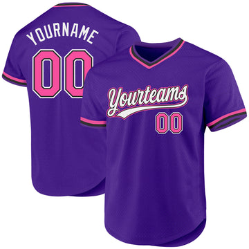 Custom Purple Pink-Black Authentic Throwback Baseball Jersey