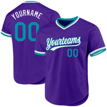 Laden Sie das Bild in den Galerie-Viewer, Custom Purple Teal-White Authentic Throwback Baseball Jersey
