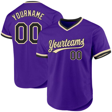 Custom Purple Black-Cream Authentic Throwback Baseball Jersey