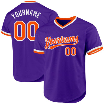 Custom Purple Orange-White Authentic Throwback Baseball Jersey