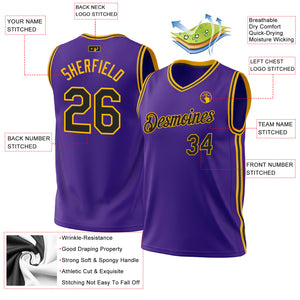 Custom Purple Black-Gold Authentic Throwback Basketball Jersey