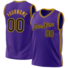 Load image into Gallery viewer, Custom Purple Black-Gold Authentic Throwback Basketball Jersey
