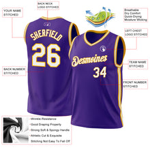 Laden Sie das Bild in den Galerie-Viewer, Custom Purple White-Gold Authentic Throwback Basketball Jersey
