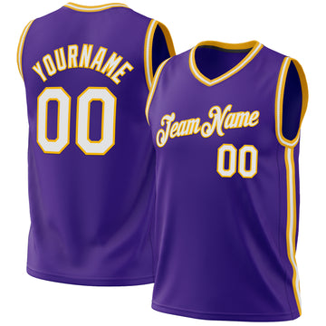 Custom Purple White-Gold Authentic Throwback Basketball Jersey