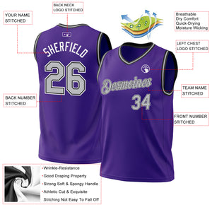 Custom Purple Gray-Black Authentic Throwback Basketball Jersey