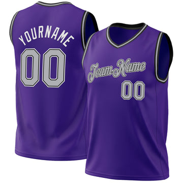 Custom Purple Gray-Black Authentic Throwback Basketball Jersey