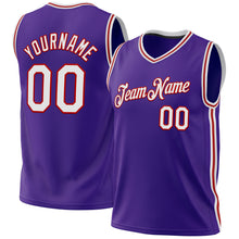 Load image into Gallery viewer, Custom Purple White-Red Authentic Throwback Basketball Jersey
