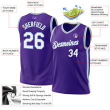 Load image into Gallery viewer, Custom Purple White-Light Blue Authentic Throwback Basketball Jersey
