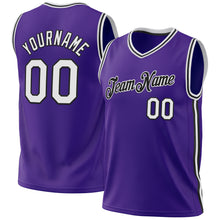 Load image into Gallery viewer, Custom Purple White-Black Authentic Throwback Basketball Jersey
