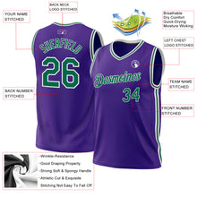Load image into Gallery viewer, Custom Purple Kelly Green-White Authentic Throwback Basketball Jersey
