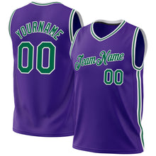 Load image into Gallery viewer, Custom Purple Kelly Green-White Authentic Throwback Basketball Jersey
