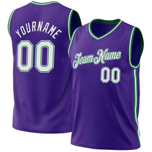 Load image into Gallery viewer, Custom Purple White-Kelly Green Authentic Throwback Basketball Jersey
