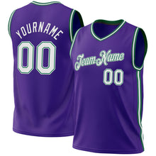 Laden Sie das Bild in den Galerie-Viewer, Custom Purple White-Kelly Green Authentic Throwback Basketball Jersey
