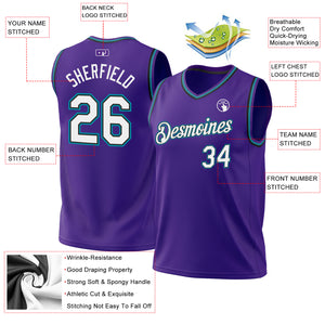 Custom Purple Black-Teal Authentic Throwback Basketball Jersey