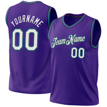 Load image into Gallery viewer, Custom Purple Black-Teal Authentic Throwback Basketball Jersey
