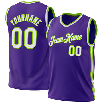 Custom Purple White-Neon Green Authentic Throwback Basketball Jersey