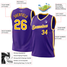 Laden Sie das Bild in den Galerie-Viewer, Custom Purple Gold-White Authentic Throwback Basketball Jersey
