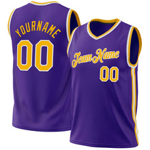Laden Sie das Bild in den Galerie-Viewer, Custom Purple Gold-White Authentic Throwback Basketball Jersey
