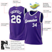 Load image into Gallery viewer, Custom Purple White-Gray Authentic Throwback Basketball Jersey
